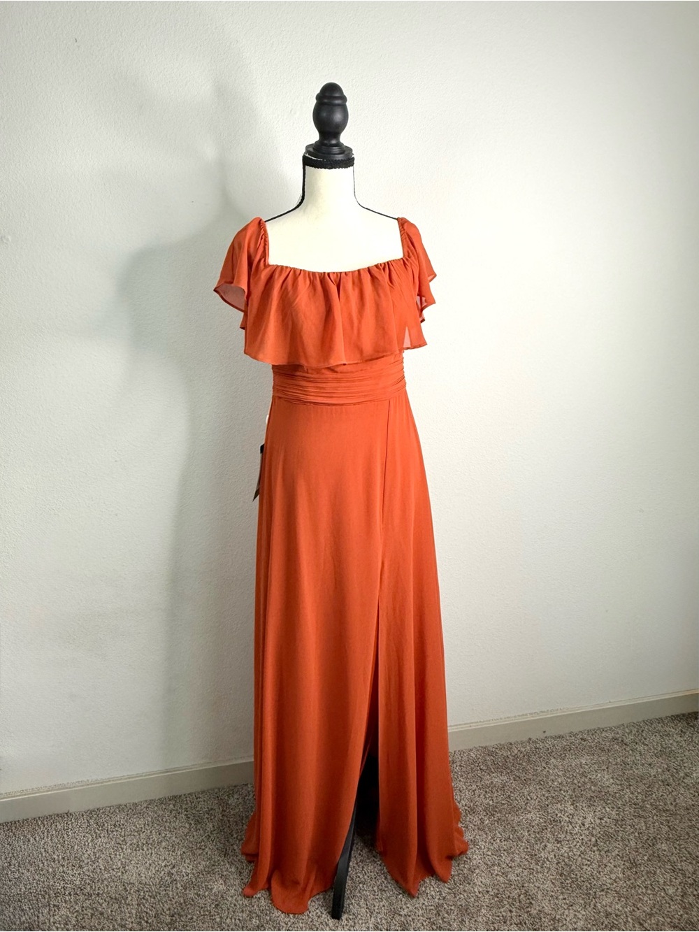 Ever Pretty Burnt Orange Off-Shoulder Ruffle Maxi Dress